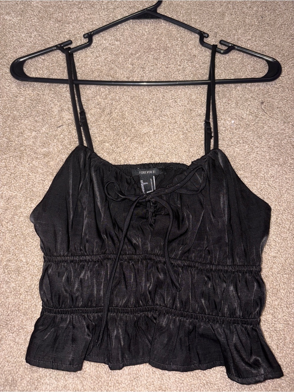 Forever 21 Black Smocked Tie-Front Spaghetti Strap Cami
